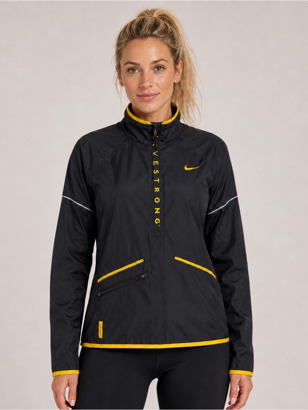 Nike Livestrong Lightweight 1/4 Zip Windbreaker Size S Black Yellow Running